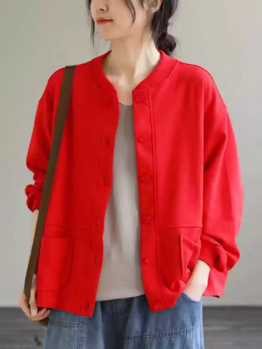 Áo Khoác Bóng Chày Nỉ Cardigan – Dáng Rộng Casual Hàn Quốc, Thu 2026