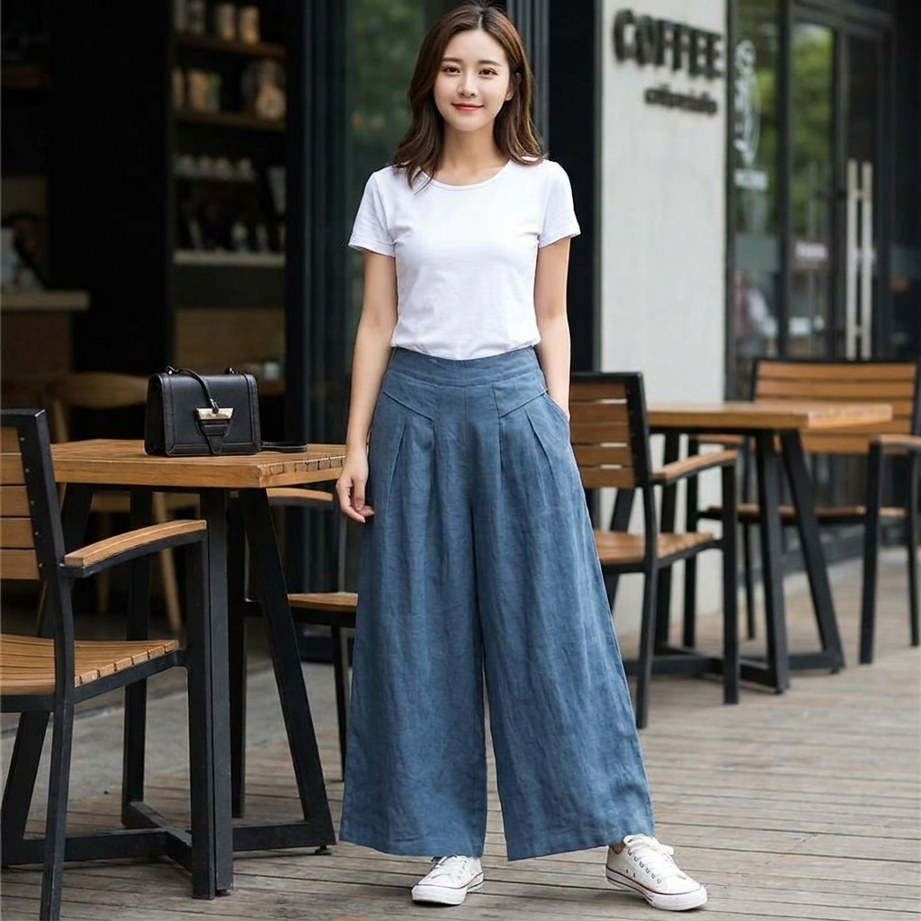 Quần Culottes Linen Cotton Ống Rộng Cạp Cao (Mua 2 Tặng 1)