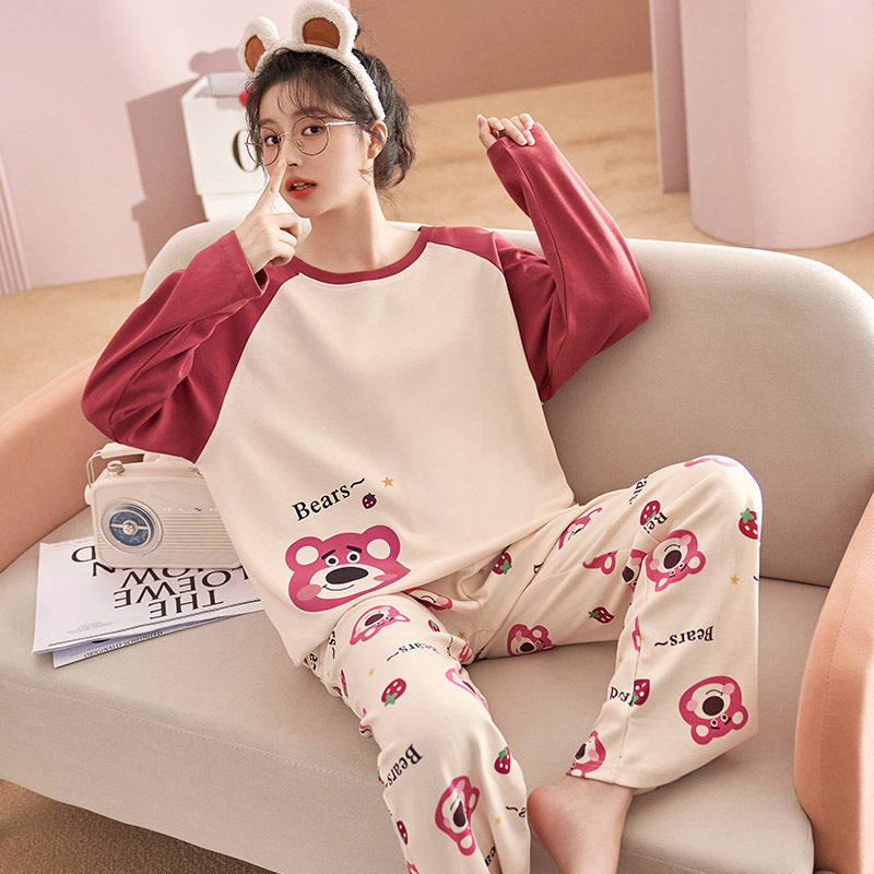 Bộ đồ ngủ thun gân cao cấp họa tiết họa hình dể thương thu đông mới nhất D542240