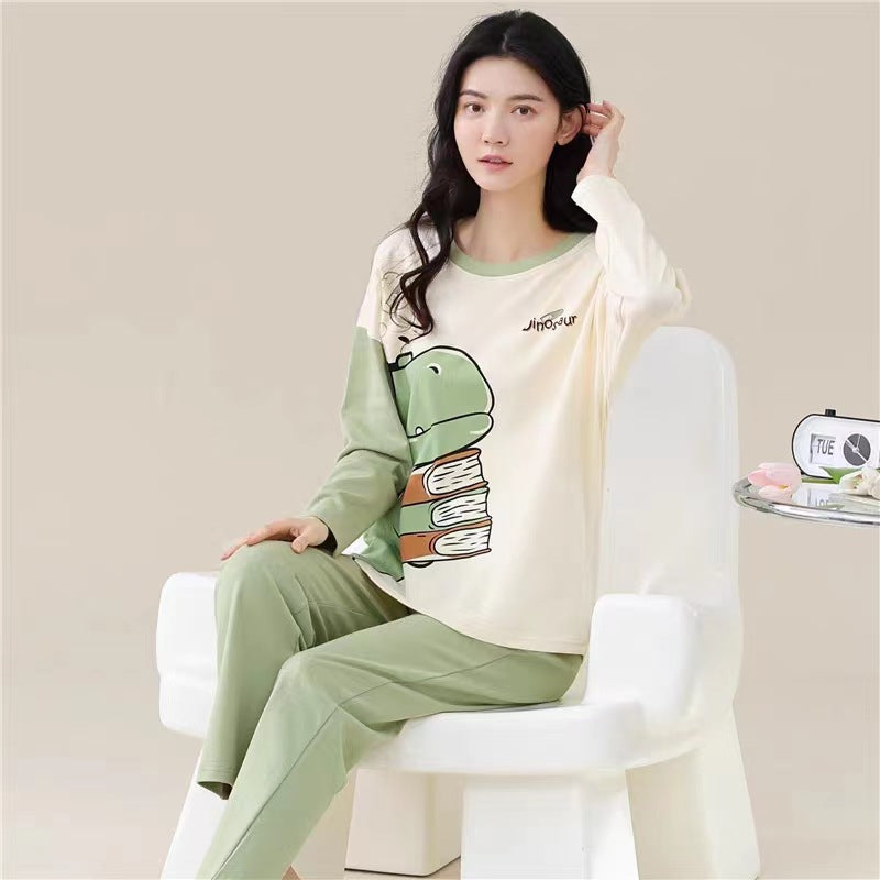 Bộ đồ ngủ thun gân cao cấp họa tiết họa hình dể thương thu đông mới nhất D542240
