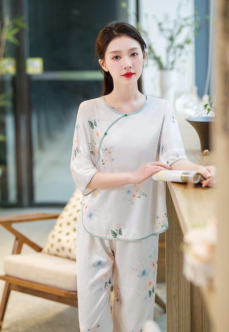 XINY DN109250 중국풍 실크 아이스 자카드 패턴 고급 잠옷 세트