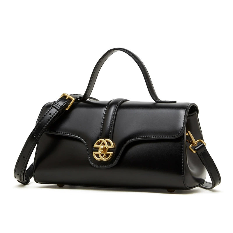 Xiny Genuine Cowhide Crossbody Bag - Compact Square Shape with Metal Buckle