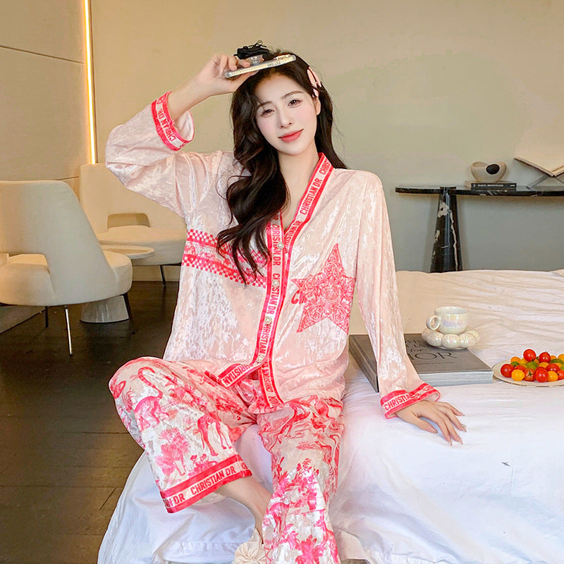 Đồ ngủ Pijama nhung kim cương sang chảnh mùa thu đông DN415240