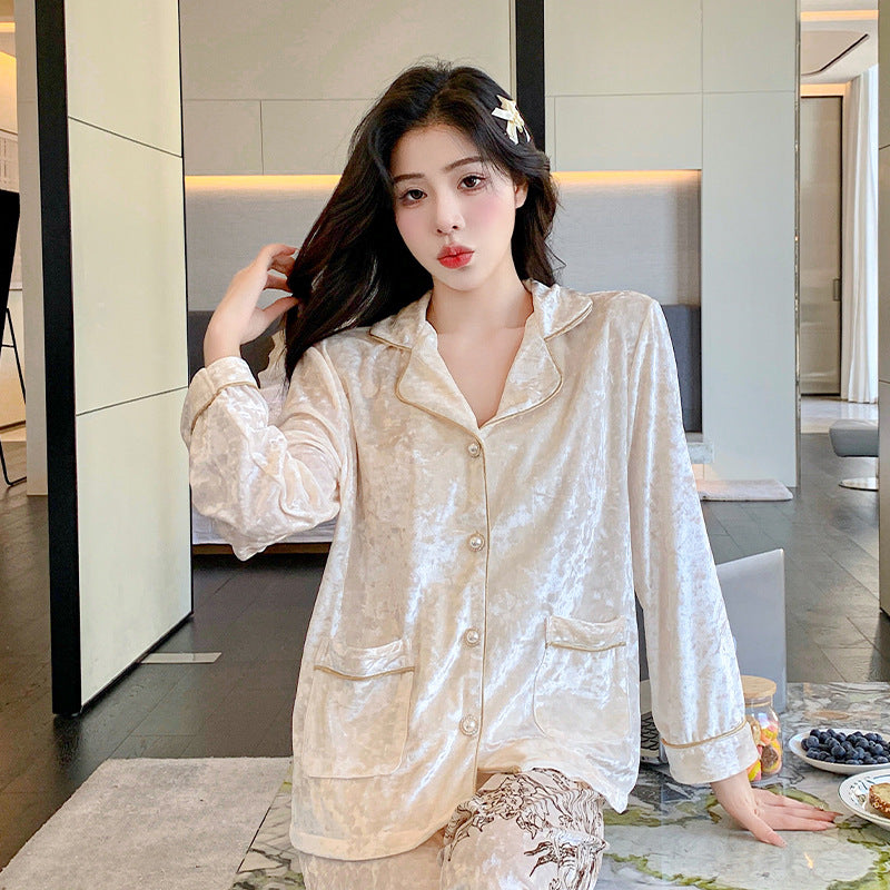 Đồ ngủ Pijama nhung kim cương sang chảnh mùa thu đông DN415240