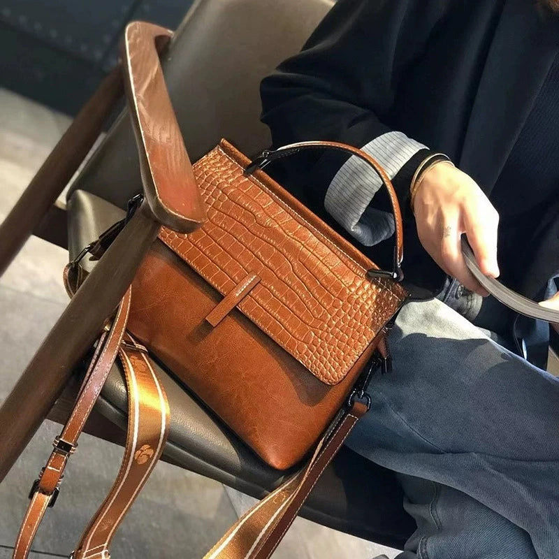 Túi Tote Nữ Da Bò Thật Lớp Đầu Cỡ Lớn - Vân Cá Sấu Cổ Điển, Đi Làm Đa Năng