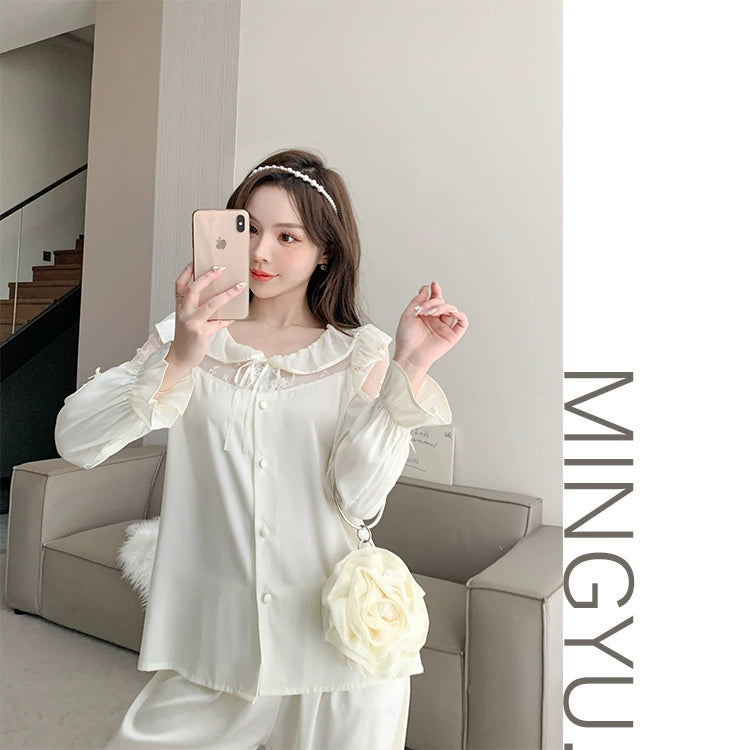Bộ Đồ Ngủ Nữ Phối Lưới Tay Tùng Bí, Thiết Kế Sang Trọng, Phong Cách Quyến Rũ DN157250
