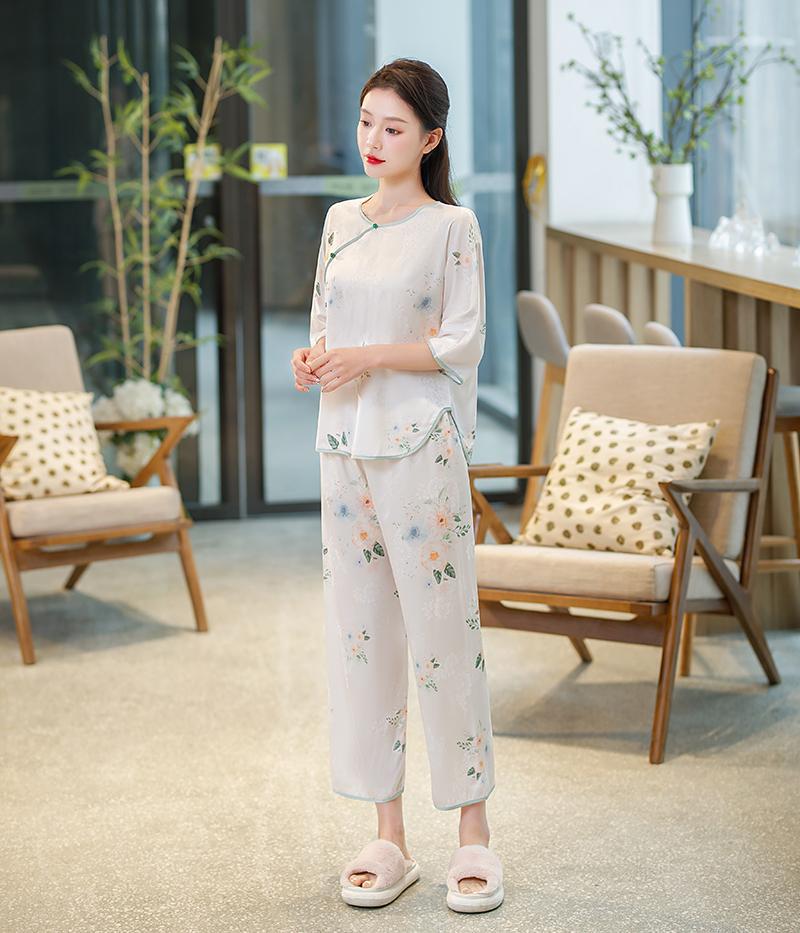 XINY DN109250 중국풍 실크 아이스 자카드 패턴 고급 잠옷 세트