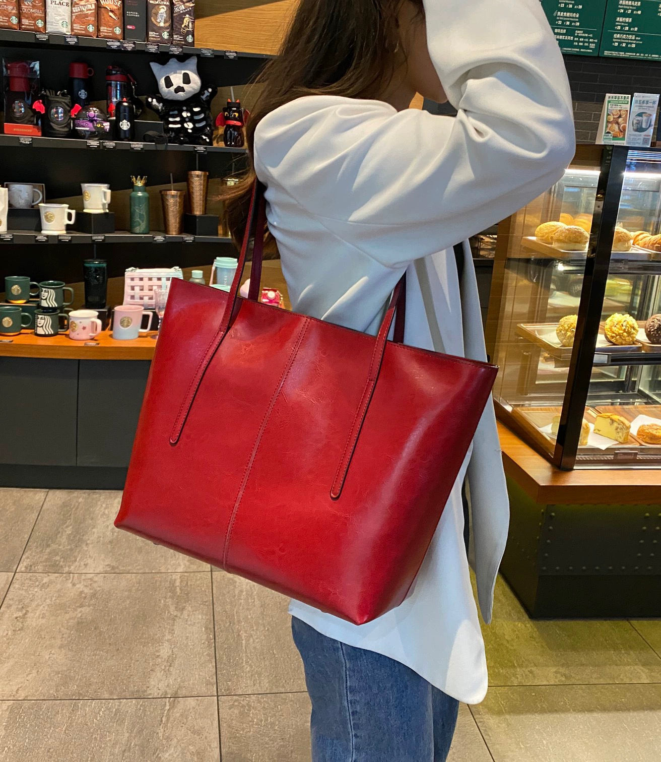 Women's Genuine Leather Tote Bag - Classic European & American Style - Large Capacity, Easy to Match for Work