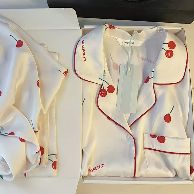 Bộ Đồ Ngủ Pijama Nữ Lụa Băng Kiểu Pháp - Áo Cổ Bẻ Dài Tay In Họa Tiết Phối Quần Dài, Nhiều Họa Tiết