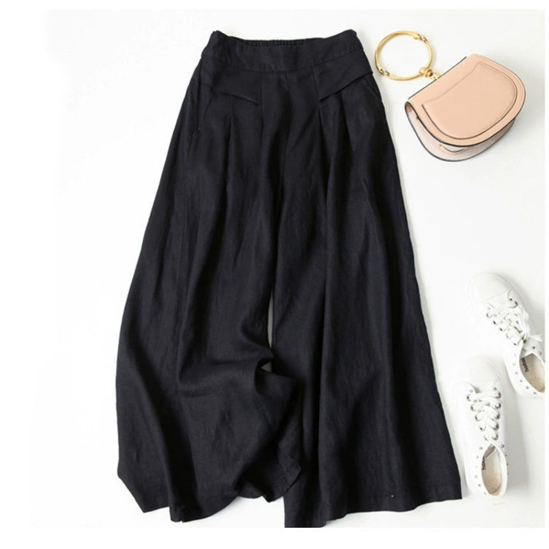 Quần Culottes Linen Cotton Ống Rộng Cạp Cao (Mua 3 Tặng 1)