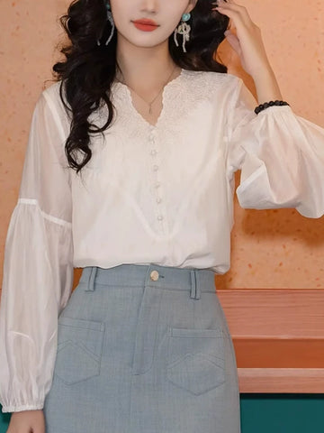 레트로 홍콩 스타일 화이트 긴팔 셔츠, 루즈핏, 슬림핏, 캐주얼 D110250