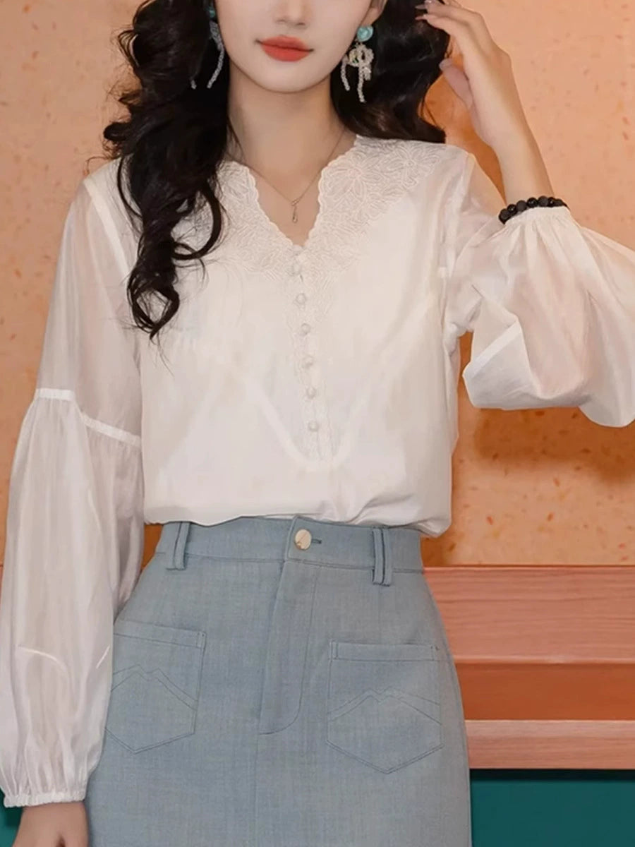 레트로 홍콩 스타일 화이트 긴팔 셔츠, 루즈핏, 슬림핏, 캐주얼 D110250