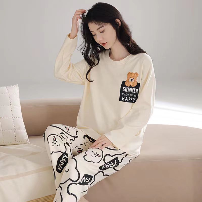 Bộ đồ ngủ thun gân cao cấp họa tiết họa hình dể thương thu đông mới nhất D542240