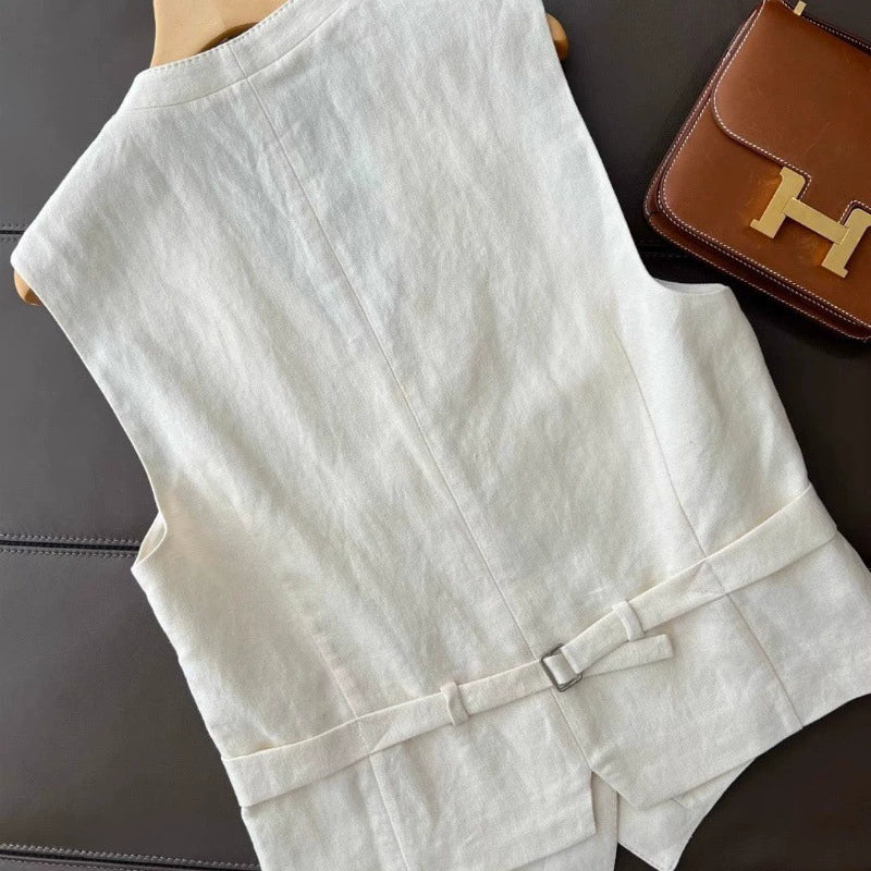 Set áo vest + quần ống rộng phong cách Hàn Quốc mùa hè - form tối giản sang trọng