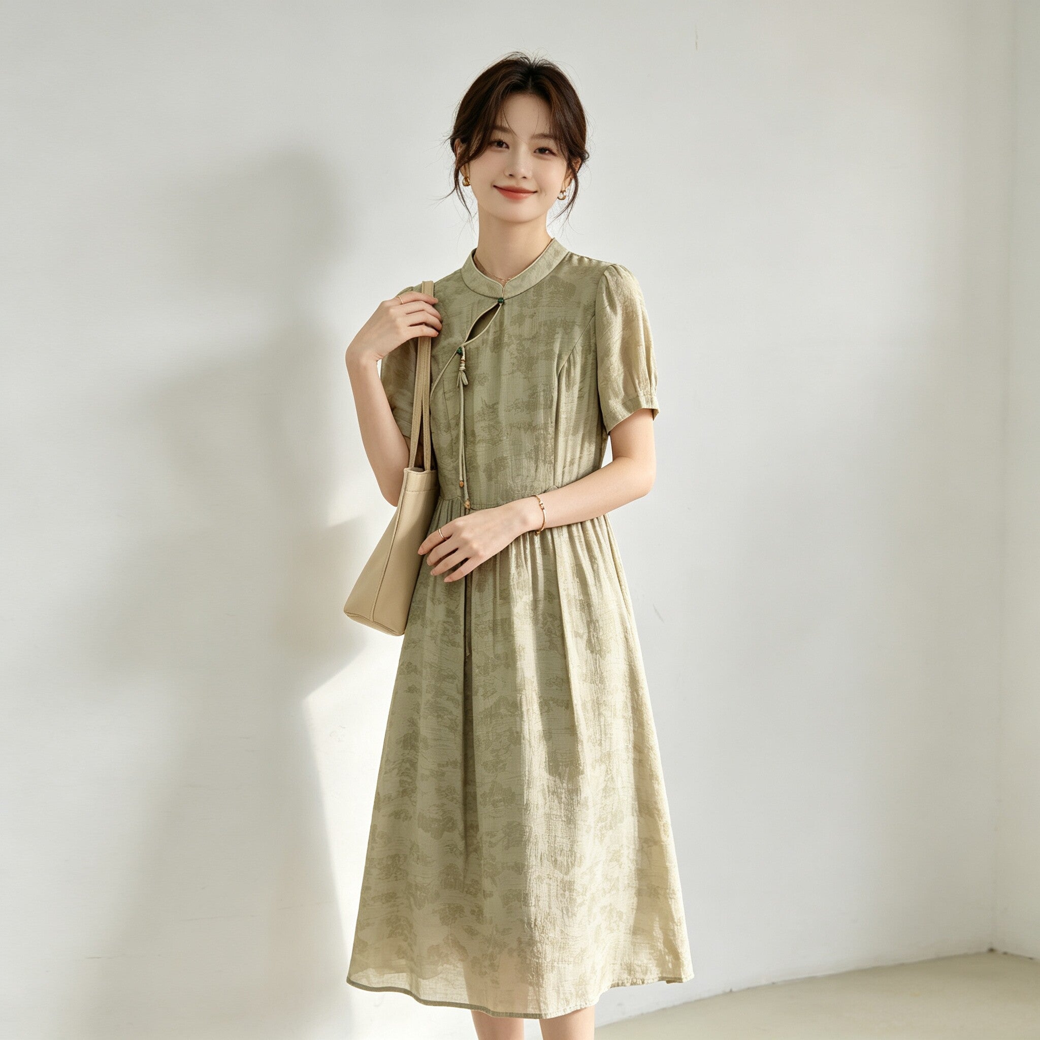 Đầm tân trung hoa loang màu nghệ thuật B8233