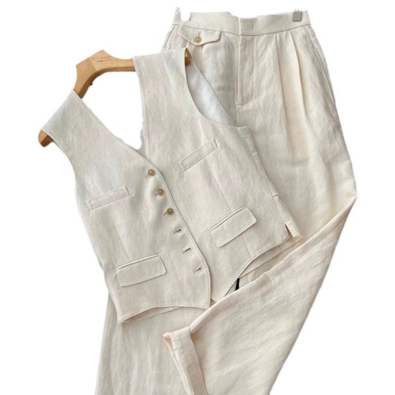Set áo vest + quần ống rộng phong cách Hàn Quốc mùa hè - form tối giản sang trọng