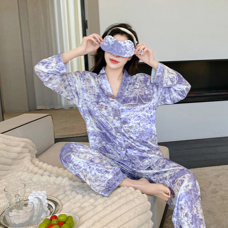 Đồ ngủ Pijama nhung kim cương sang chảnh mùa thu đông DN415240