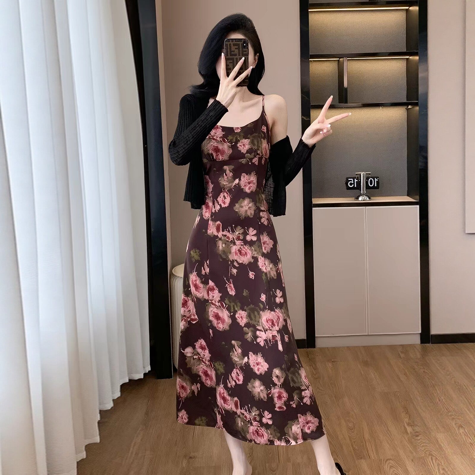 2-piece set: French-style floral mini dress + jacket B680