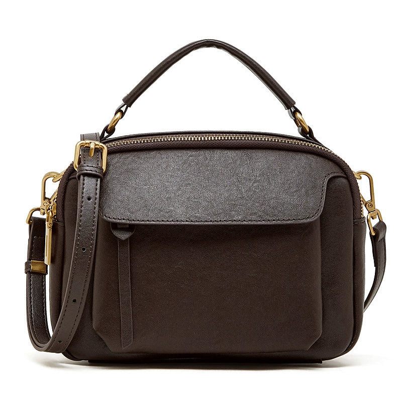 Women's Genuine First-Layer Cowhide Boston Bag - Classic Large Capacity Crossbody Handbag
