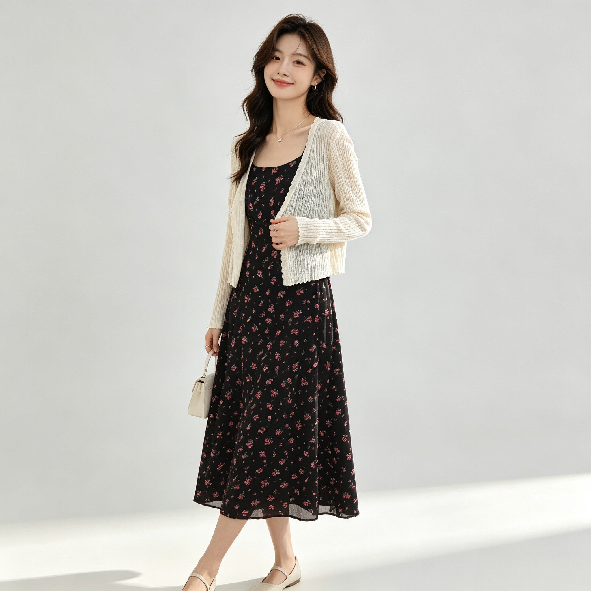 2-piece set: French-style floral mini dress + jacket B680