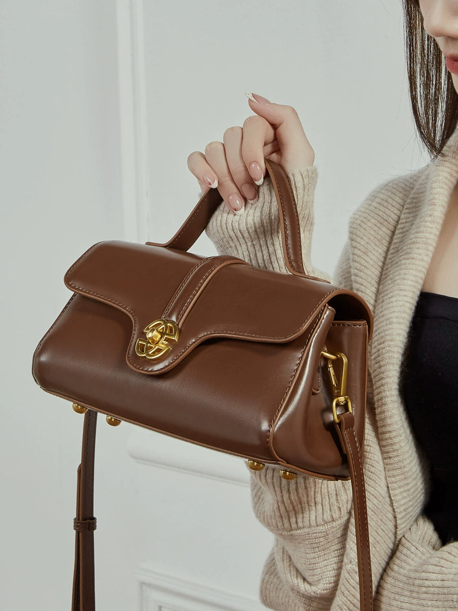 Xiny Genuine Cowhide Crossbody Bag - Compact Square Shape with Metal Buckle