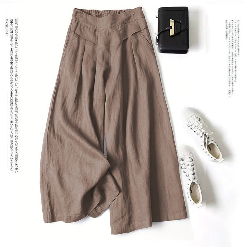 Quần Culottes Linen Cotton Ống Rộng Cạp Cao (Mua 3 Tặng 1)