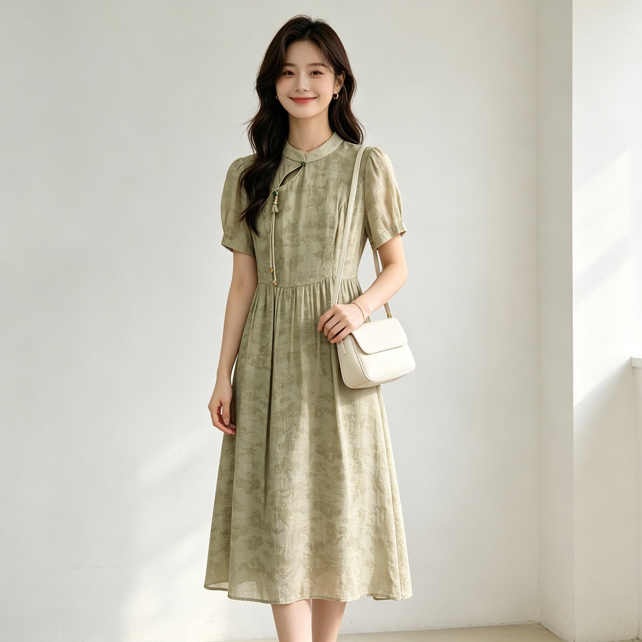 Đầm tân trung hoa loang màu nghệ thuật B8233