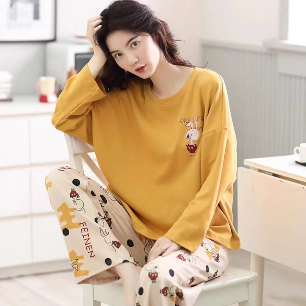 Bộ đồ ngủ thun gân cao cấp họa tiết họa hình dể thương thu đông mới nhất D542240