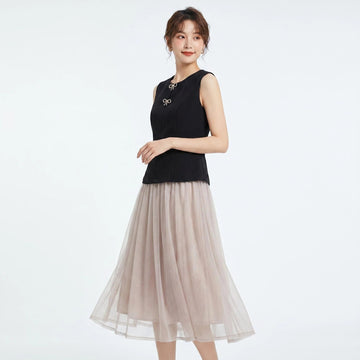Set 2 món áo hai dây nơ + chân váy B285