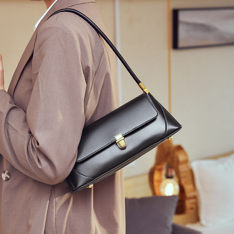 Women's 2026 luxury French style genuine leather baguette bag, small and chic, shoulder bag for summer, elegant pairing TX115250