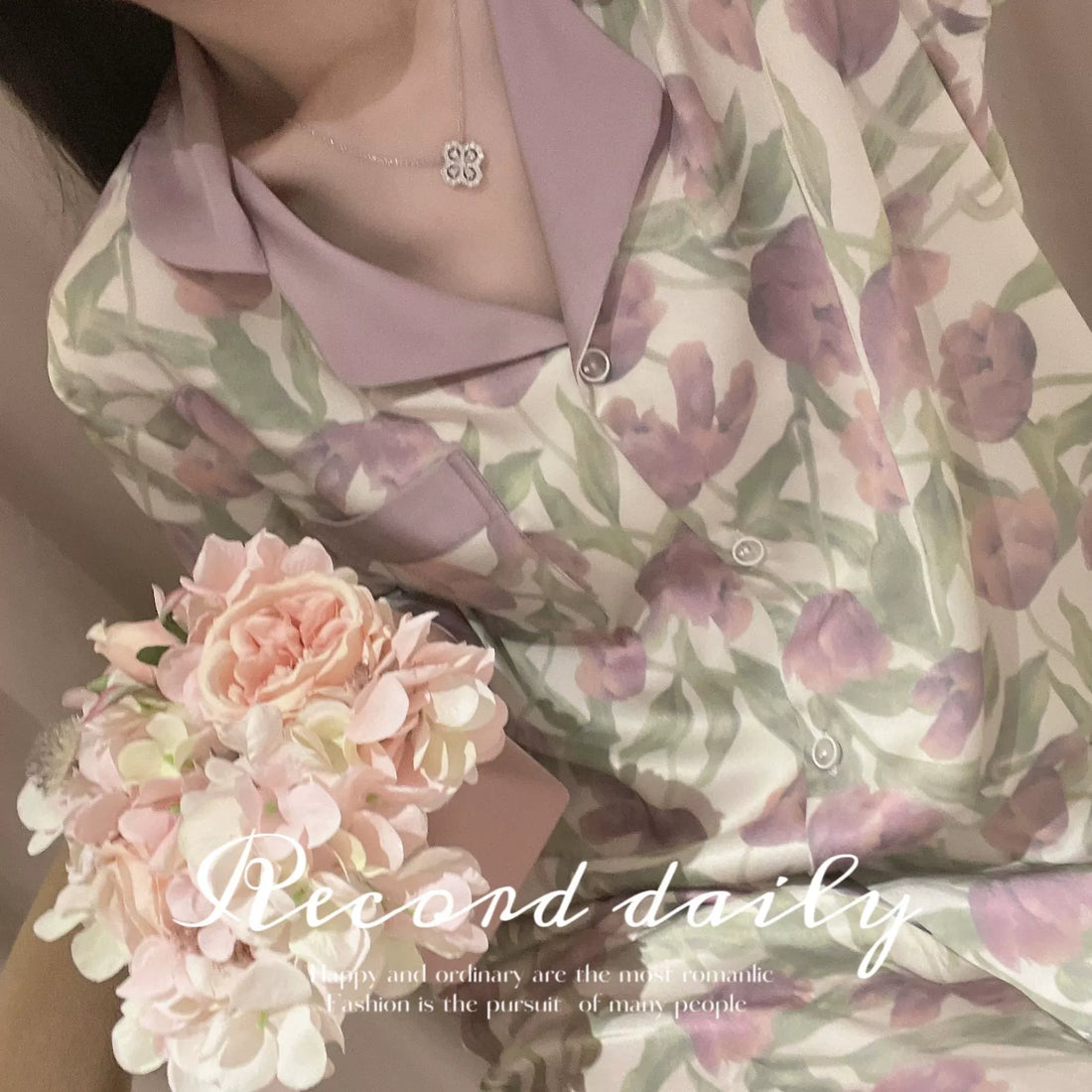 Bộ Đồ Ngủ Pijama Nữ Lụa Băng Kiểu Pháp - Áo Cổ Bẻ Dài Tay In Họa Tiết Phối Quần Dài, Nhiều Họa Tiết