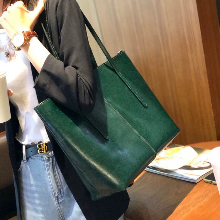 Women's Genuine Leather Tote Bag - Classic European & American Style - Large Capacity, Easy to Match for Work