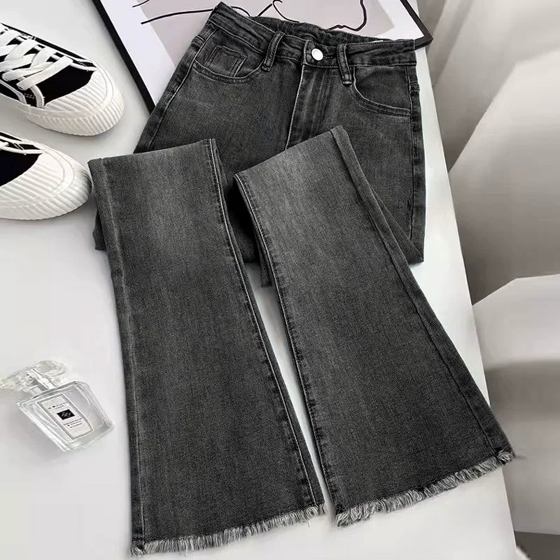 Quần jean nữ ống loe cổ điển - cạp cao co giãn tôn dáng