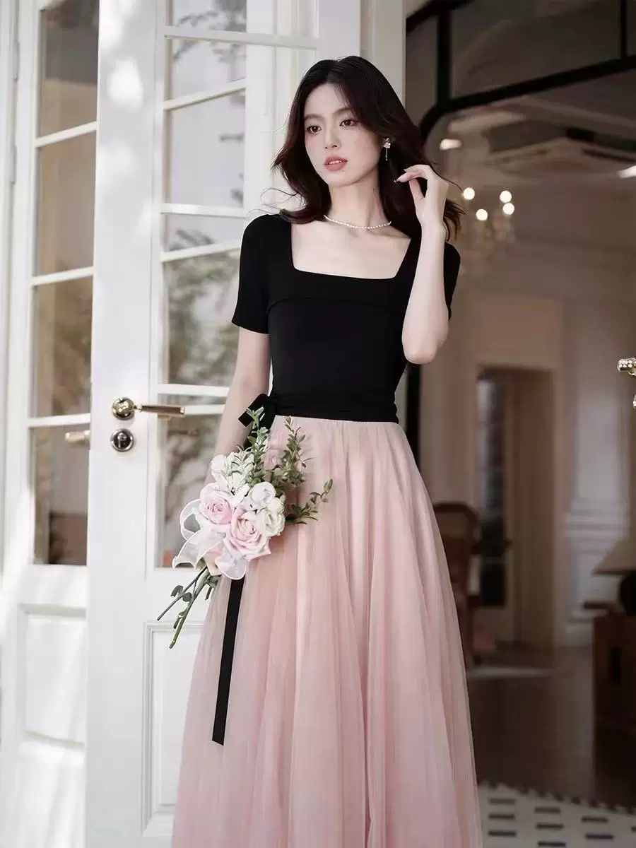 French Ballet Style Mesh Patchwork Dress B116