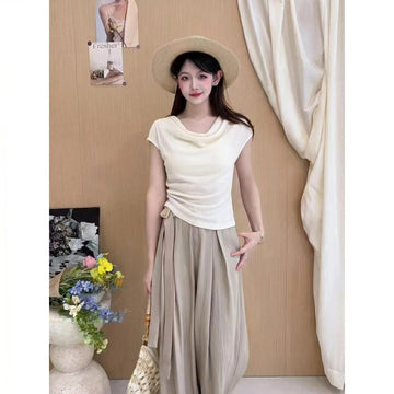Set 2 món áo trễ vai + quần ống rộng buộc dây B540