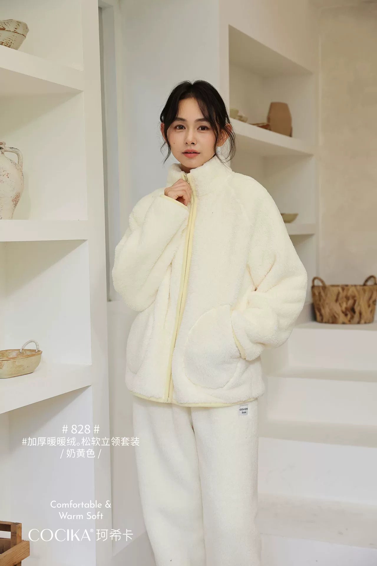 Bộ đồ ngủ nhung san hô lót lông cừu ấm áp - mặc nhà mùa thu đông