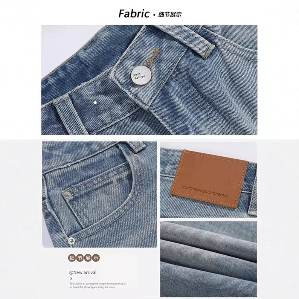 Quần Jean Nữ Ống Rộng Dáng Lửng Cạp Cao Cổ Điển - Chất Denim Co Giãn, Tôn Dáng Che Bắp, Cỡ Lớn