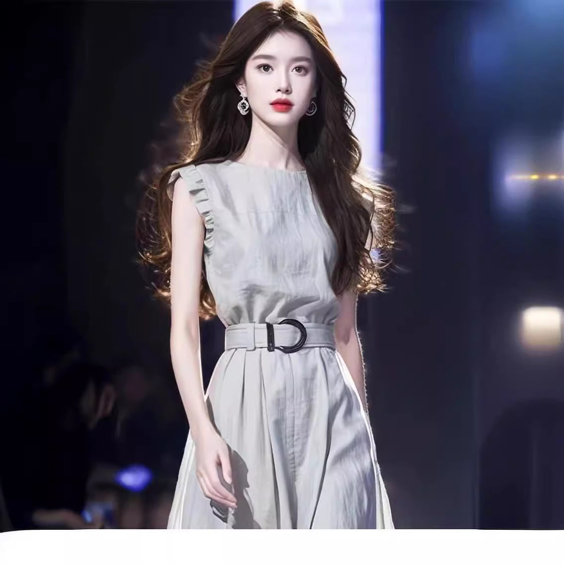 D305240 중국풍 D자 벨트 세트 루즈핏 민소매 원피스