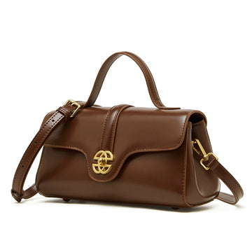 Xiny Genuine Cowhide Crossbody Bag - Compact Square Shape with Metal Buckle