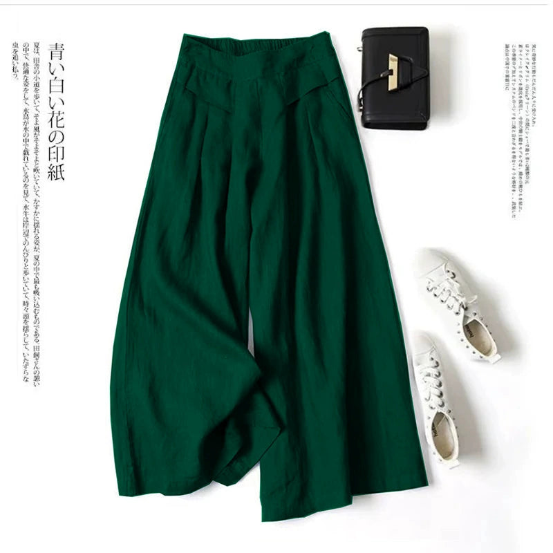 Quần Culottes Linen Cotton Ống Rộng Cạp Cao (Mua 3 Tặng 1)
