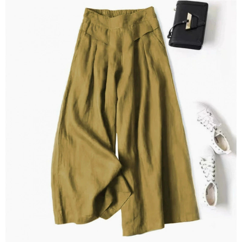 Quần Culottes Linen Cotton Ống Rộng Cạp Cao (Mua 3 Tặng 1)