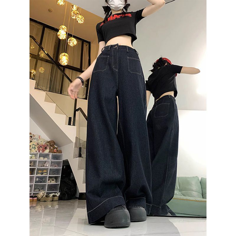 Quần jeans ống rộng lưng cao dáng rộng phong cách retro XINY QJ040250