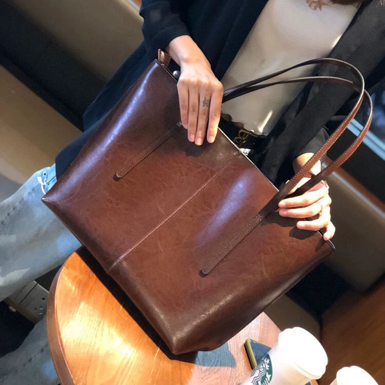 Women's Genuine Leather Tote Bag - Classic European & American Style - Large Capacity, Easy to Match for Work