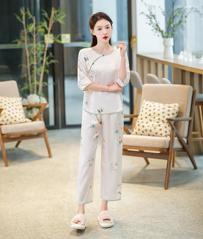 XINY DN109250 중국풍 실크 아이스 자카드 패턴 고급 잠옷 세트