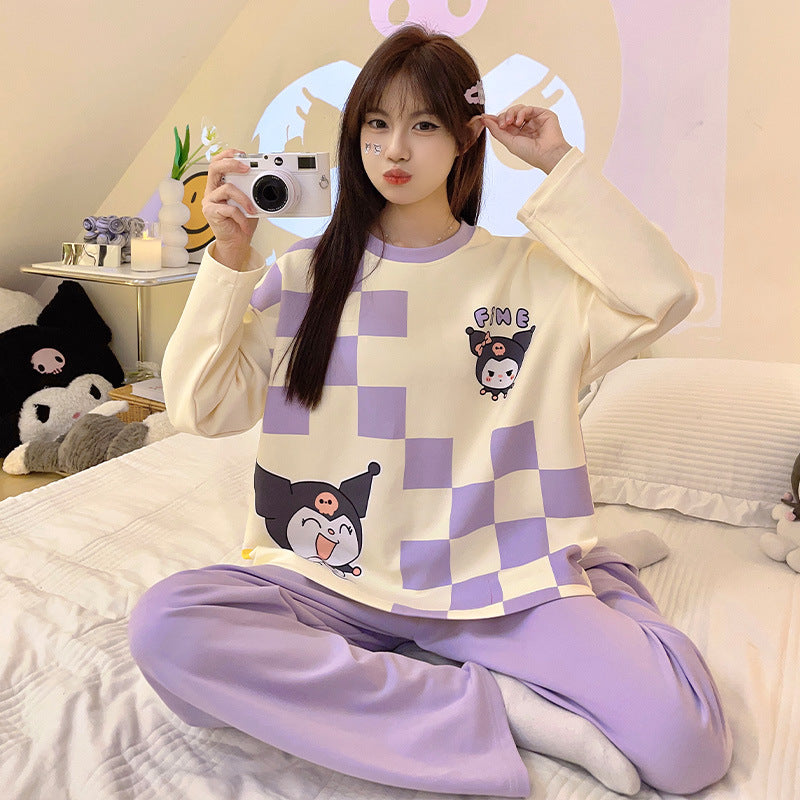 Bộ đồ ngủ thun gân cao cấp họa tiết họa hình dể thương thu đông mới nhất D542240