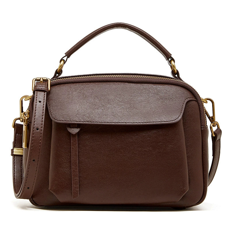 Women's Genuine First-Layer Cowhide Boston Bag - Classic Large Capacity Crossbody Handbag
