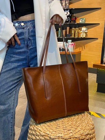 Women's Genuine Leather Tote Bag - Classic European & American Style - Large Capacity, Easy to Match for Work