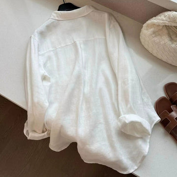 Áo Sơ Mi Nữ Vải Lanh Trắng Dáng Rộng Tay Dài Chống Nắng