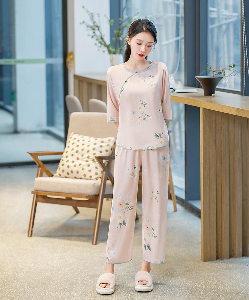 XINY DN109250 중국풍 실크 아이스 자카드 패턴 고급 잠옷 세트