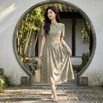 Đầm tân trung hoa nút thắt thiết kế B4608
